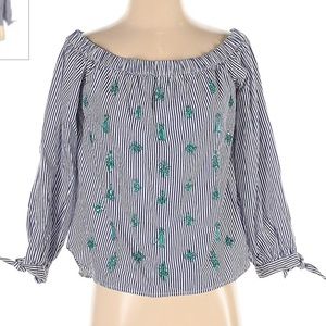 J Crew Off the Shoulder Seersucker Blouse